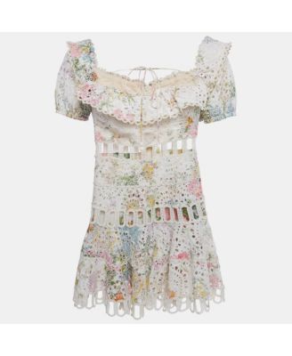 Women's White Floral Print Cotton Off-Shoulder Heathers Dress