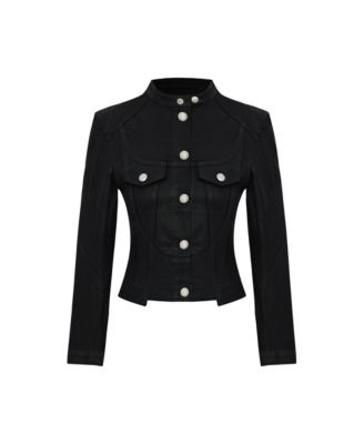 Women's Coated Denim Moto Jacket