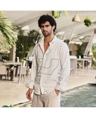 Men's Off-White & Navy Blue Thread-Lines Shirt