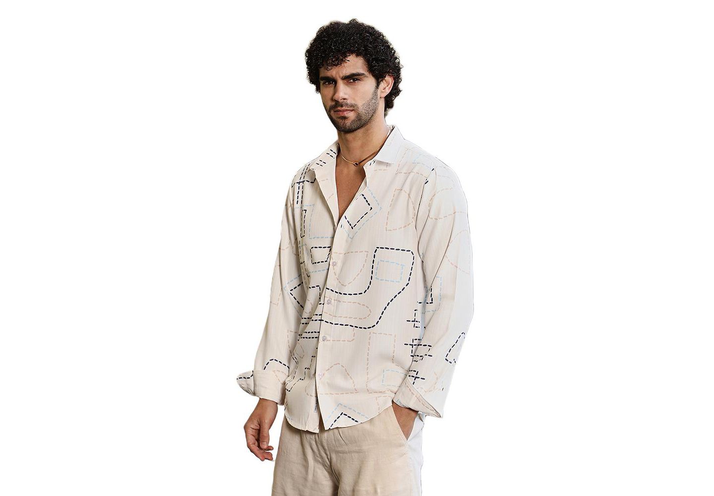 Мужская рубашка Cahoot Campus Sutra Off-White & Navy Blue Thread-Lines, цвет: Синий — фото 3