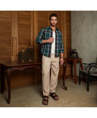 Men's Ecru Beige & Midnight Black Withering Flora Imprint Shirt