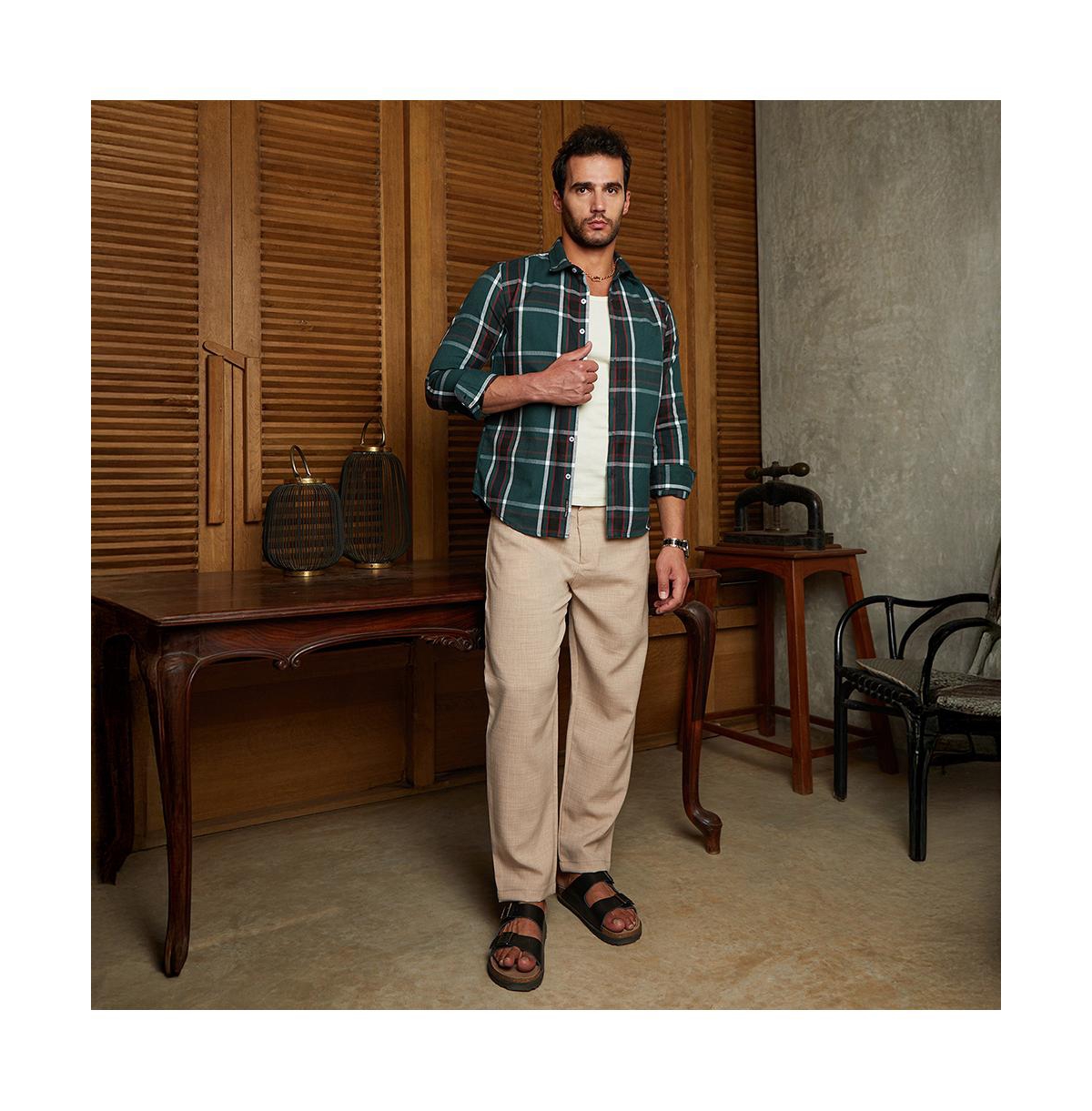 Campus Sutra Men's Ecru Beige & Midnight Black Withering Flora Imprint Shirt