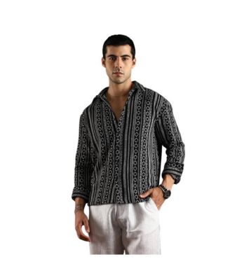 Men's Onyx Black Folk-Weave Shirt