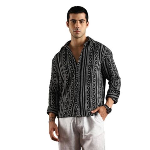 Мужская рубашка Cahoot Campus Sutra Onyx Black Folk-Weave, цвет: Чёрный