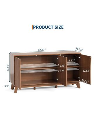 58" Modern Farmhouse Buffet Cabinet with Curved Doors & Adjustable Shelves - Wood Storage Sideboard for Dining Room, Walnut Wood Color