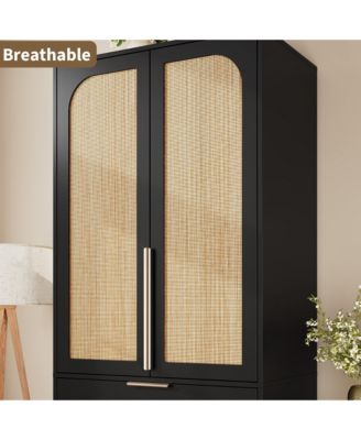 Armoire Wardrobe Closet, 69.5" Wooden Wardrobe Cabinet with 3 Drawers, Hanging Rod, 2 Doors Clothing Storage Cabinet