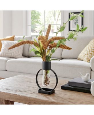 Jacob Modern Black Metal Open Circle Pedestal Clear Glass Tabletop Vase