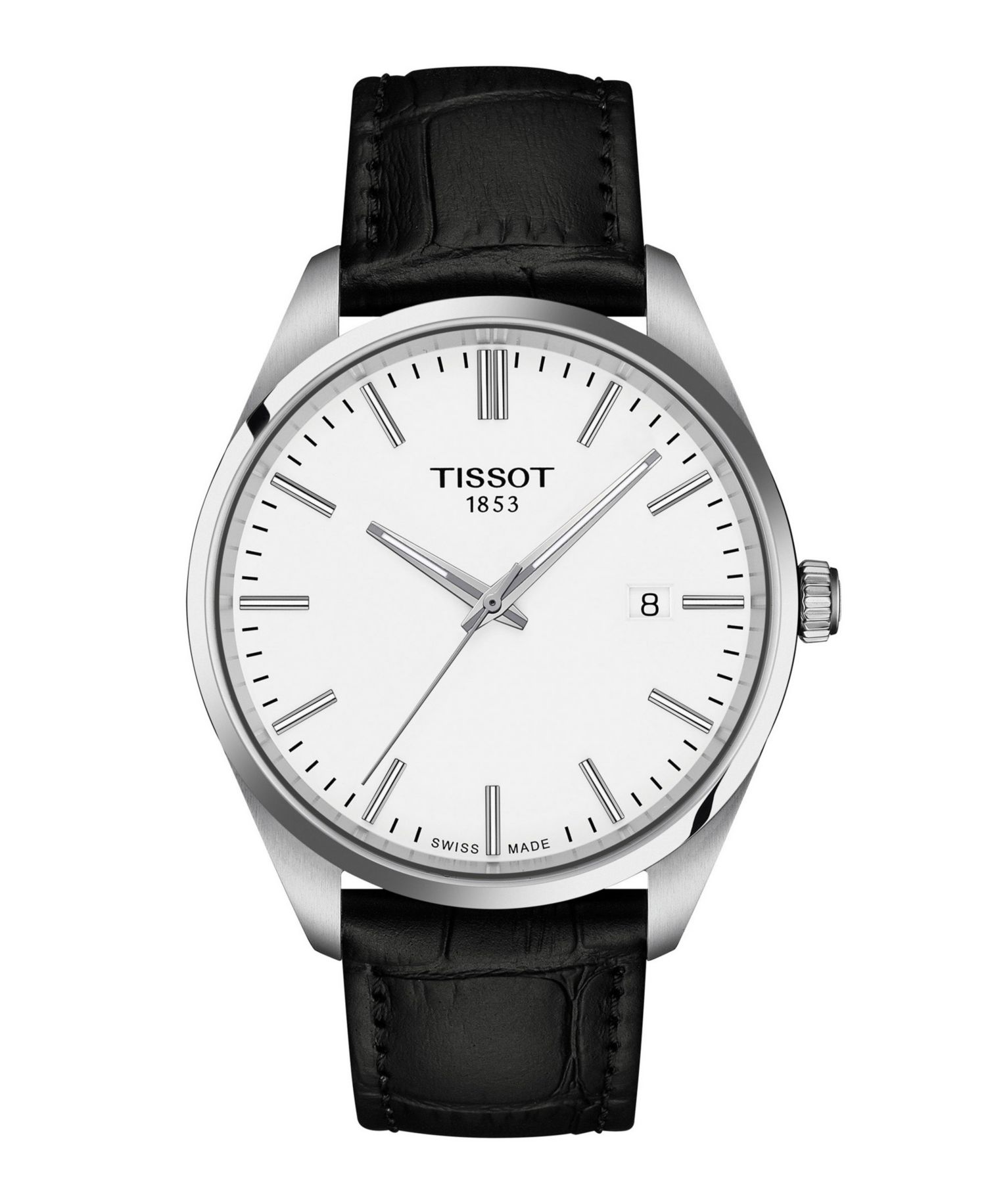 Men's Black Leather Bracelet Watch, 40mm
