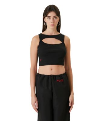 Women's Ribbed Stretch Cotton-Blend Cropped Tank Top