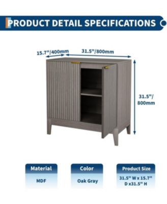 31.5" Fluted Storage Cabinet with Gold Handles, Adjustable Shelf, Oak Finish Credenza for Dining Room & Home Organization
