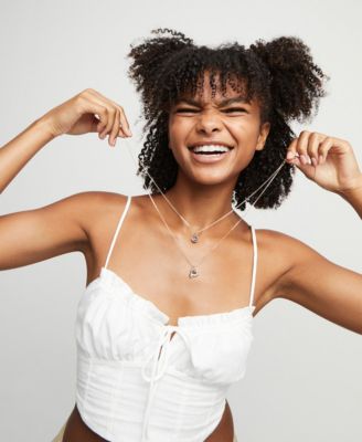 Gold Plated Double-Strand Heart Square Pendant Necklace