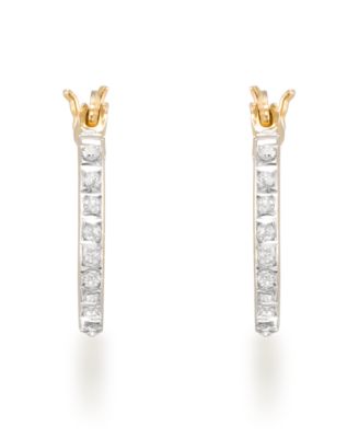 Diamond Accent Hoop Earrings (0.01 ct. t.w.) in 18k Gold Over Sterling Silver