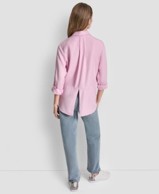 Women's Garment-Dye & Print Split-Back Button-Front Shirt