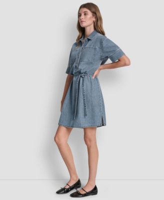 Women's Button-Front Shirt Dress With Removable Belt