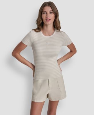 Women's Crew Neck Striped Rib Top