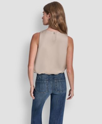 Women's Sleeveless Rhinestone Button Bubble Top