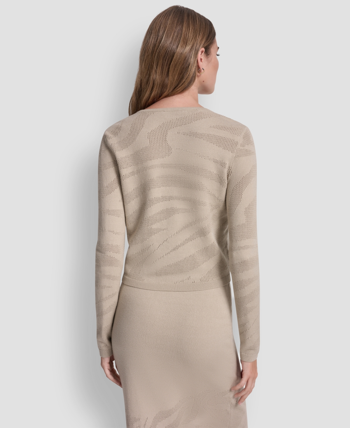 Dkny Jeans Women's Crewneck Zebra Pointelle Cropped Sweater