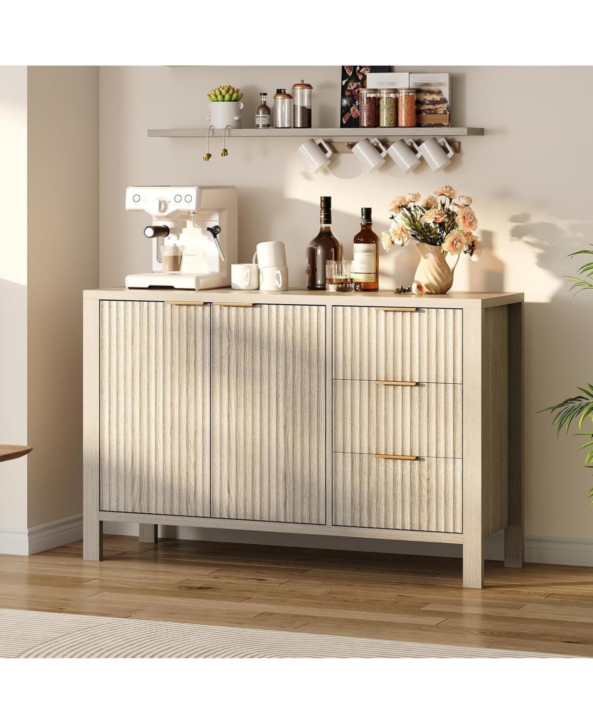 gaomon 47" Buffet Sideboard Cabinet with 2 Doors & 3 Drawers, Wood Console Table