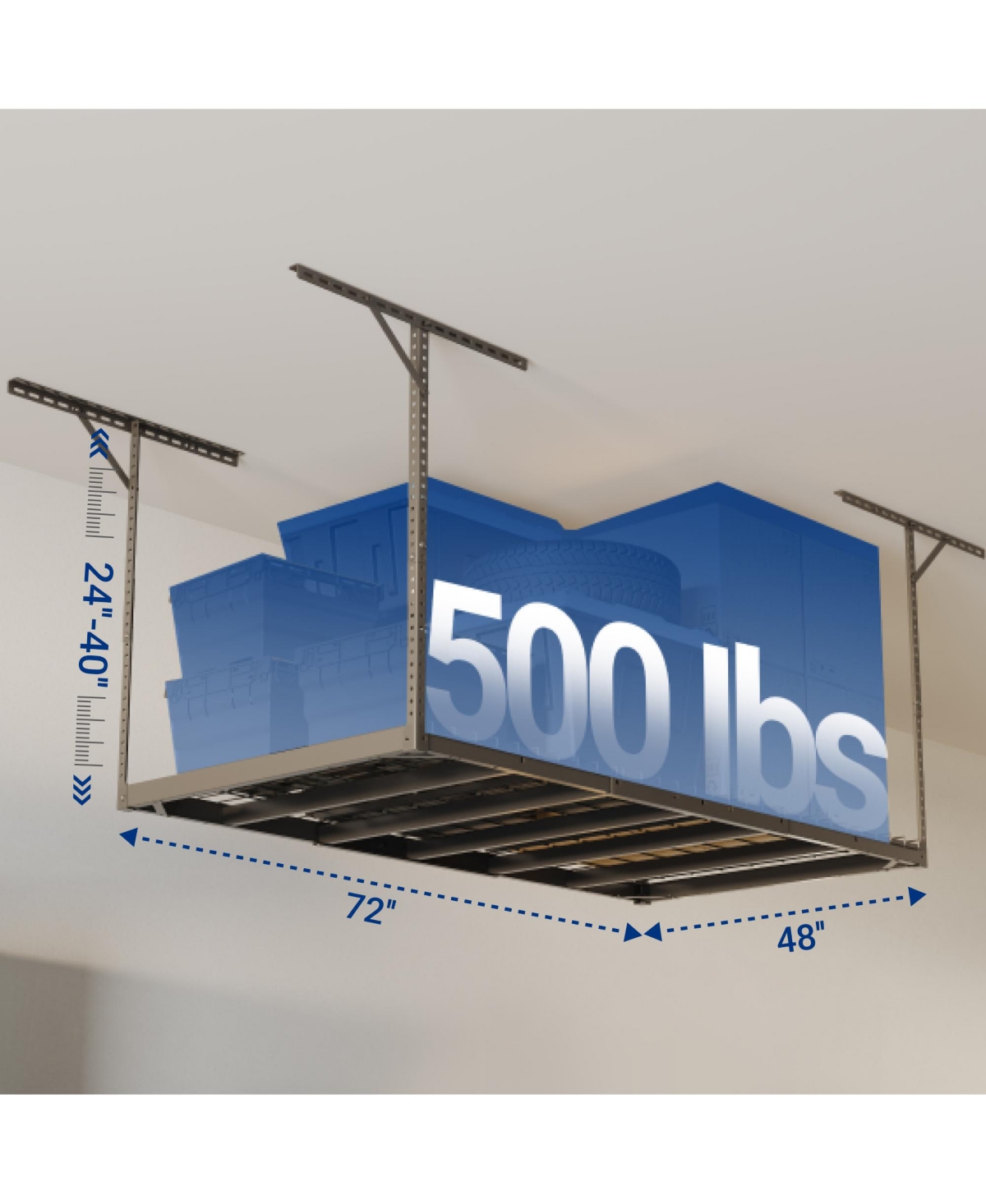 Fleximounts Max Series 48 in. W x 72 in. D x 22-40 in. H Black Heavy Duty Ceiling Mounted Overhead Garage Storage Rack-GR46BMAX-e