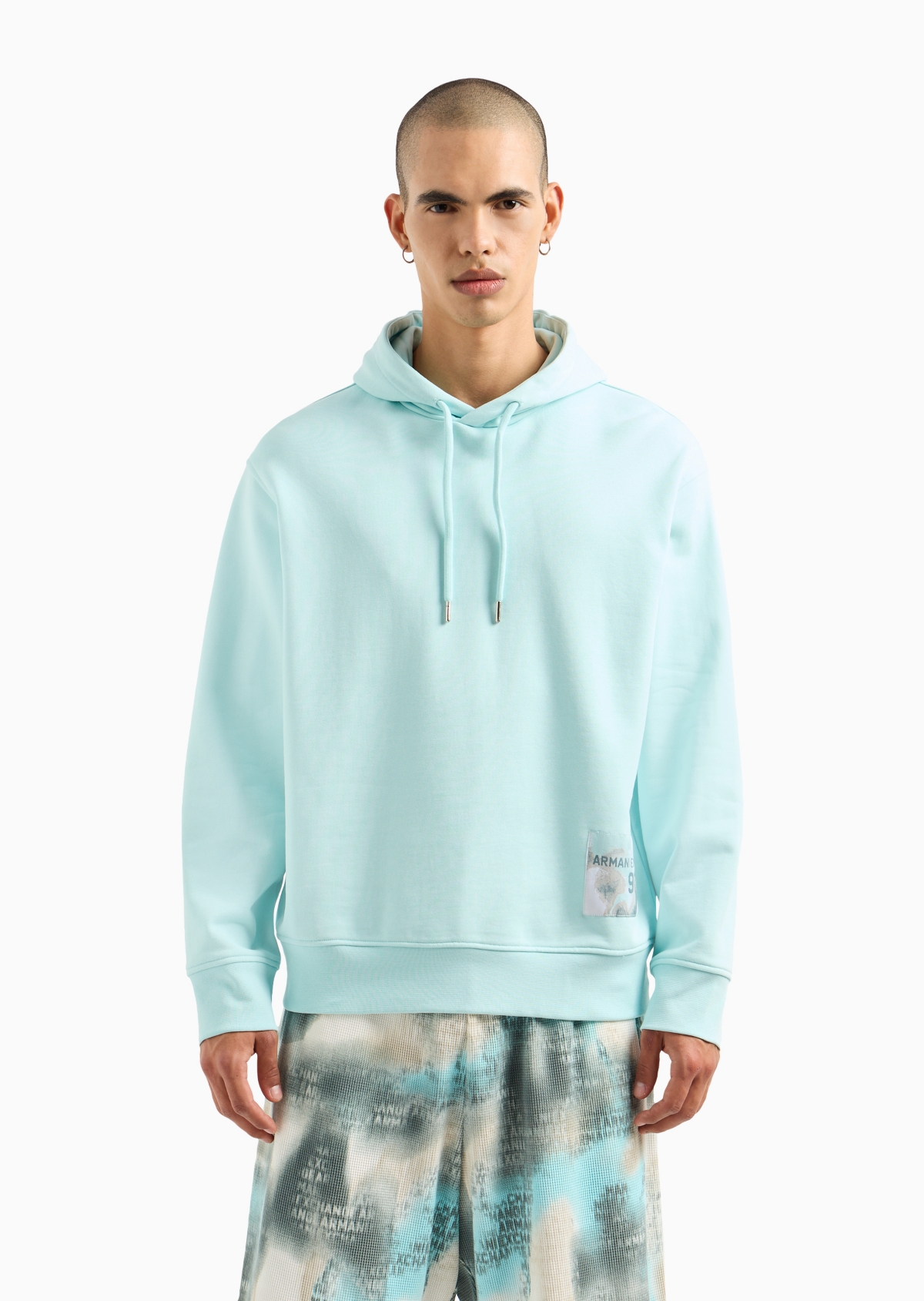A|X Armani Exchange Men's French Terry Pullover Patchwork Logo Hoodie