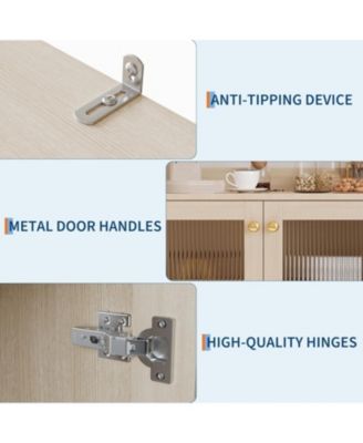 71" Kitchen Pantry Cabinet w/ Microwave Stand, Farmhouse Hutch & Open Storage for Food Essentials