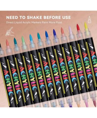 24 Colors Dual Tip Acrylic Paint Pens, Vibrant Paint Markers with Double Brush Tips for Rock, Ceramic, Glass, Stone, Fabric and DIY Crafts