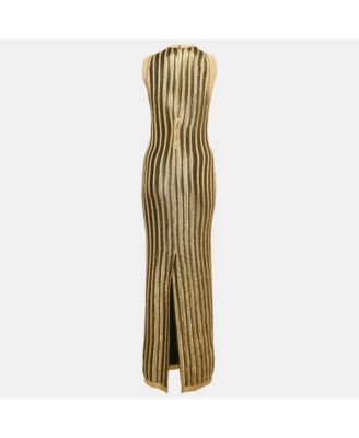 Women's Black/gold Lurex Slinky Rib Knit Crewneck Maxi Dress