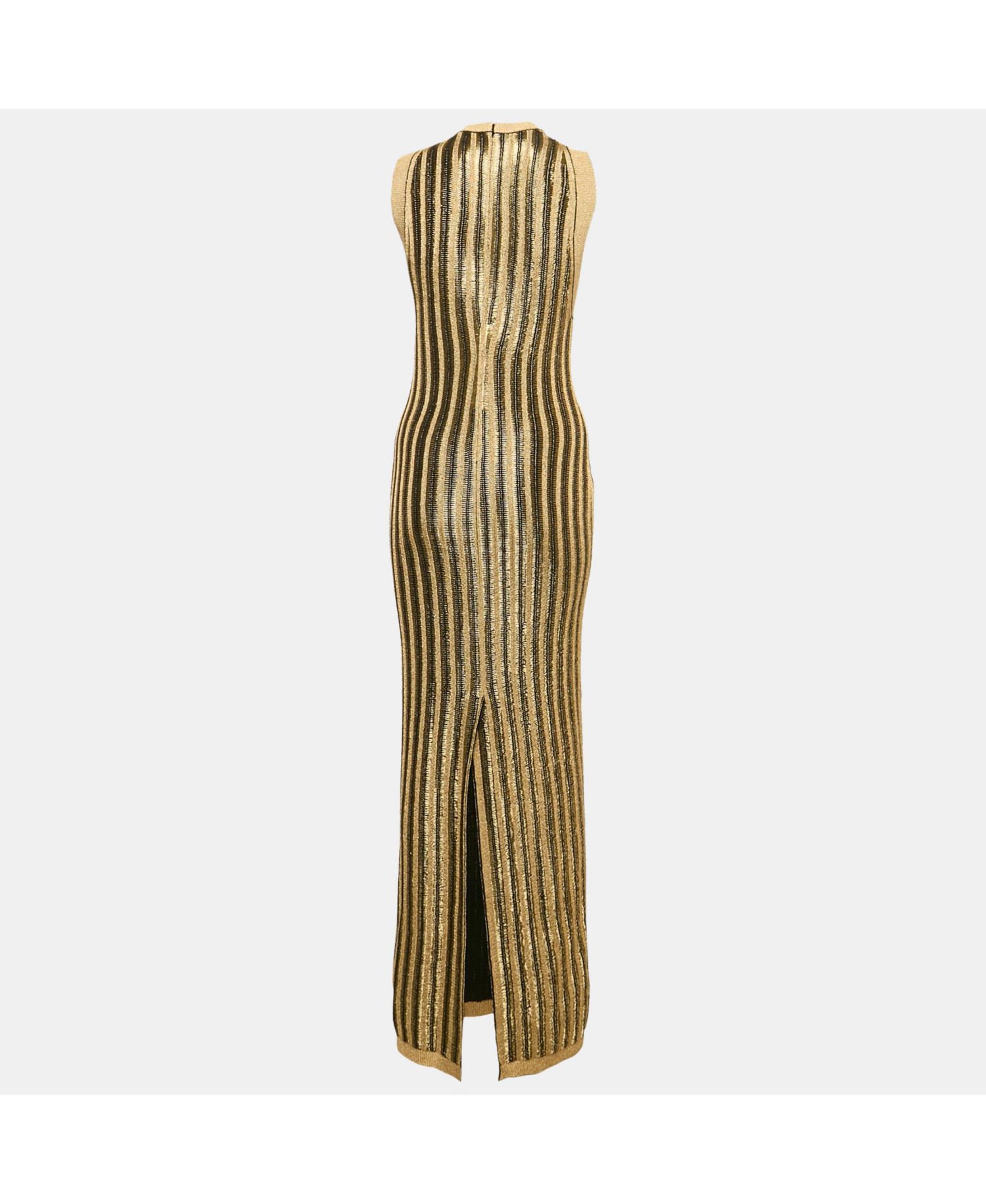 Women's Black/gold Lurex Slinky Rib Knit Crewneck Maxi Dress