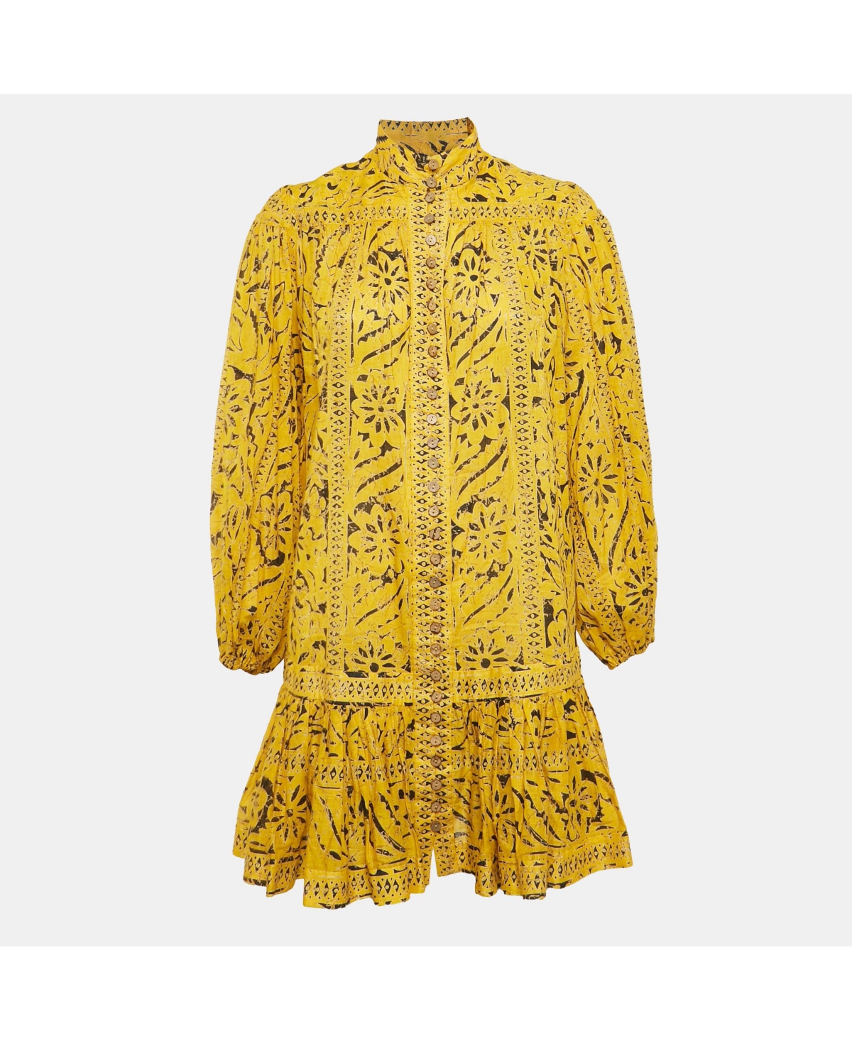 Pre-Owned Zimmermann Women's Yellow Printed Cotton Flounce Mini Dress