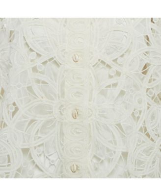 Women's White Silk Lace Cut -Out Wavelength Shirt Dress