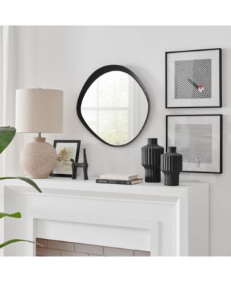 Sonya 24-inch Contemporary Asymmetrical Round Wall Mirror with Raised Black Iron Frame