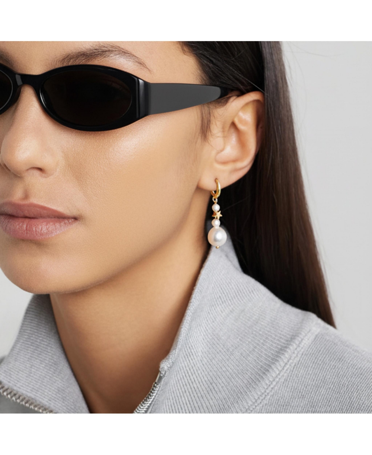 Joey Baby 18K Gold Plated Freshwater Pearls with Stars Huggie Hoops - Twinkie Earrings For Women