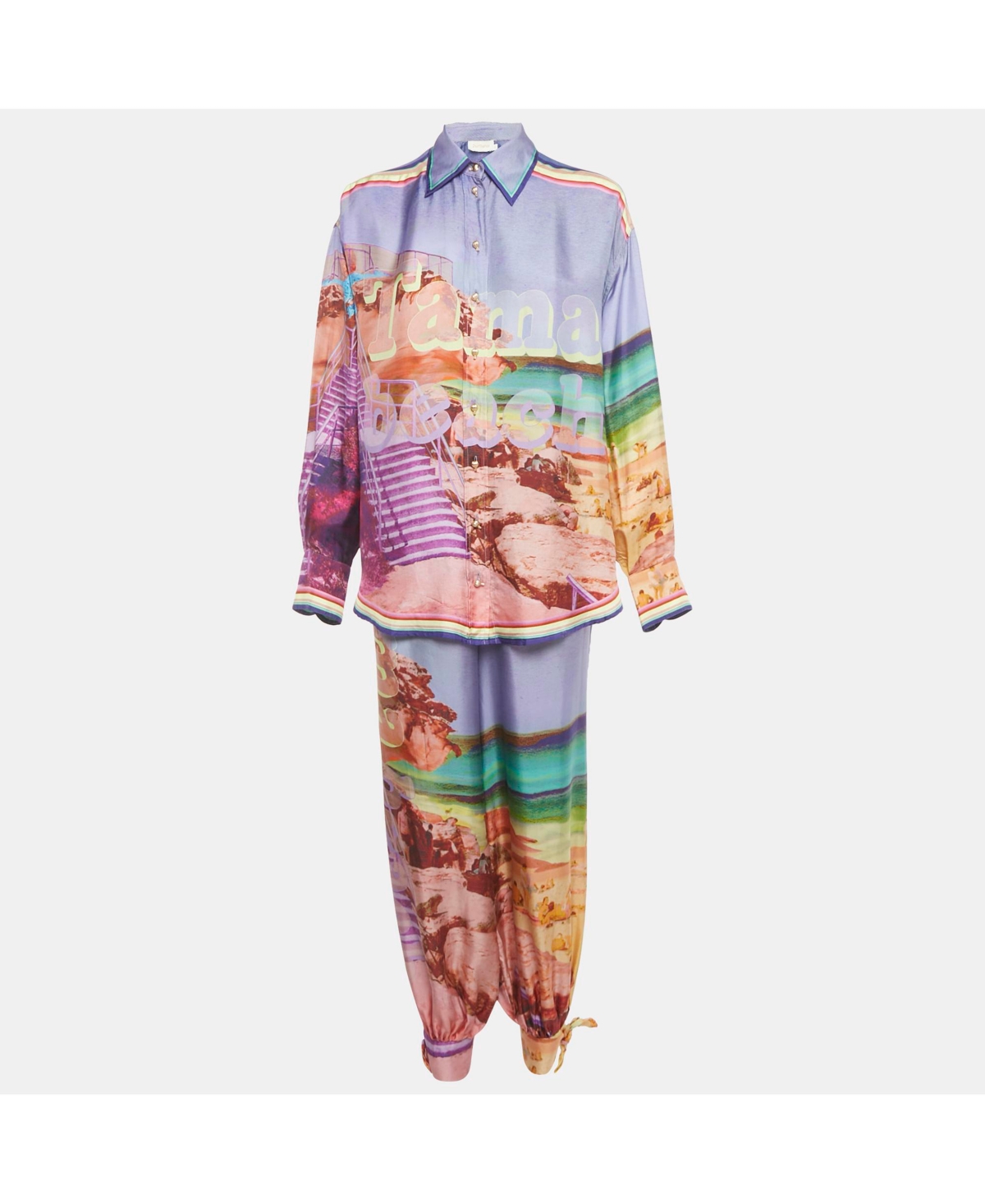 Pre-Owned Zimmermann Women's Multicolor Printed Silk Pyjama Pant & Shirt Set