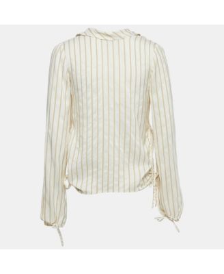 Women's Cream Stripe Silk Neck Tie-Up Detail Blouse