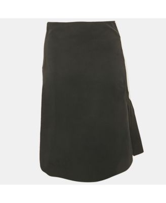 Women's Black Cotton Blend Pleated Knee Length Skirt