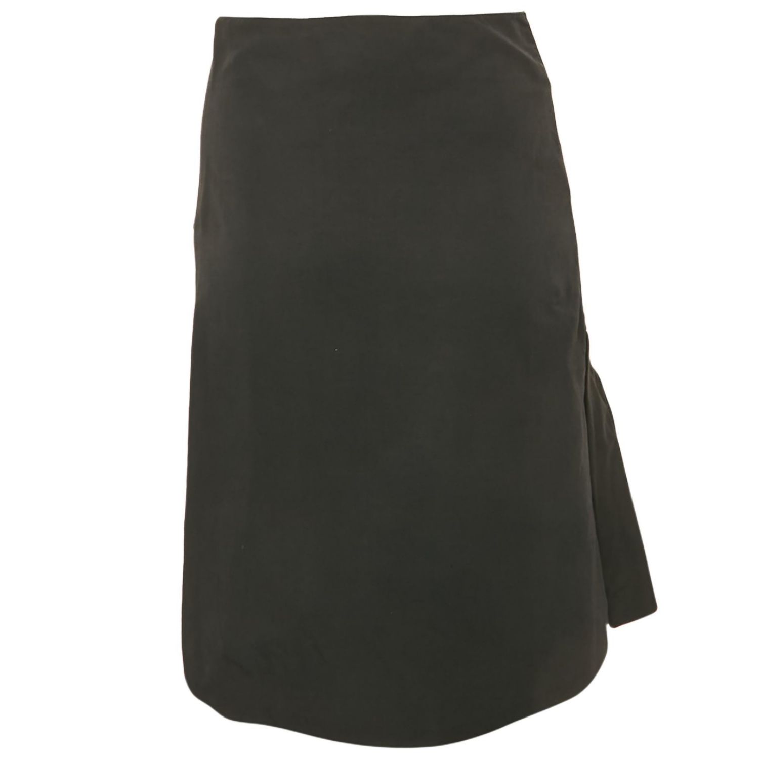 Women's Black Cotton Blend Pleated Knee Length Skirt