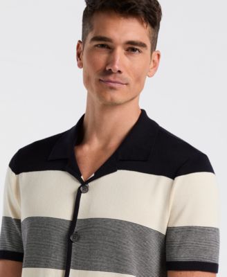 Men's Short-Sleeve Striped Button-Front Sweater