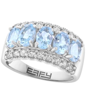 Aquamarine (2-1/4 ct. t.w.) and White Zircon Ring (1 ct. t.w.) in Sterling Silver