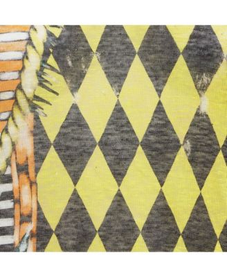 Women's Vintage Multicolor Printed Linen Knit Buttoned Detail Tank Top