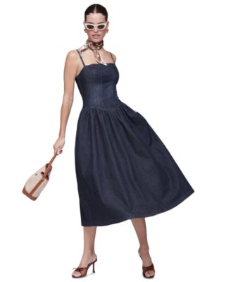 Women's Drop Waist Square Neck Midi Dress