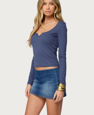 Women's Notch Scoop Neck Long Sleeve Top