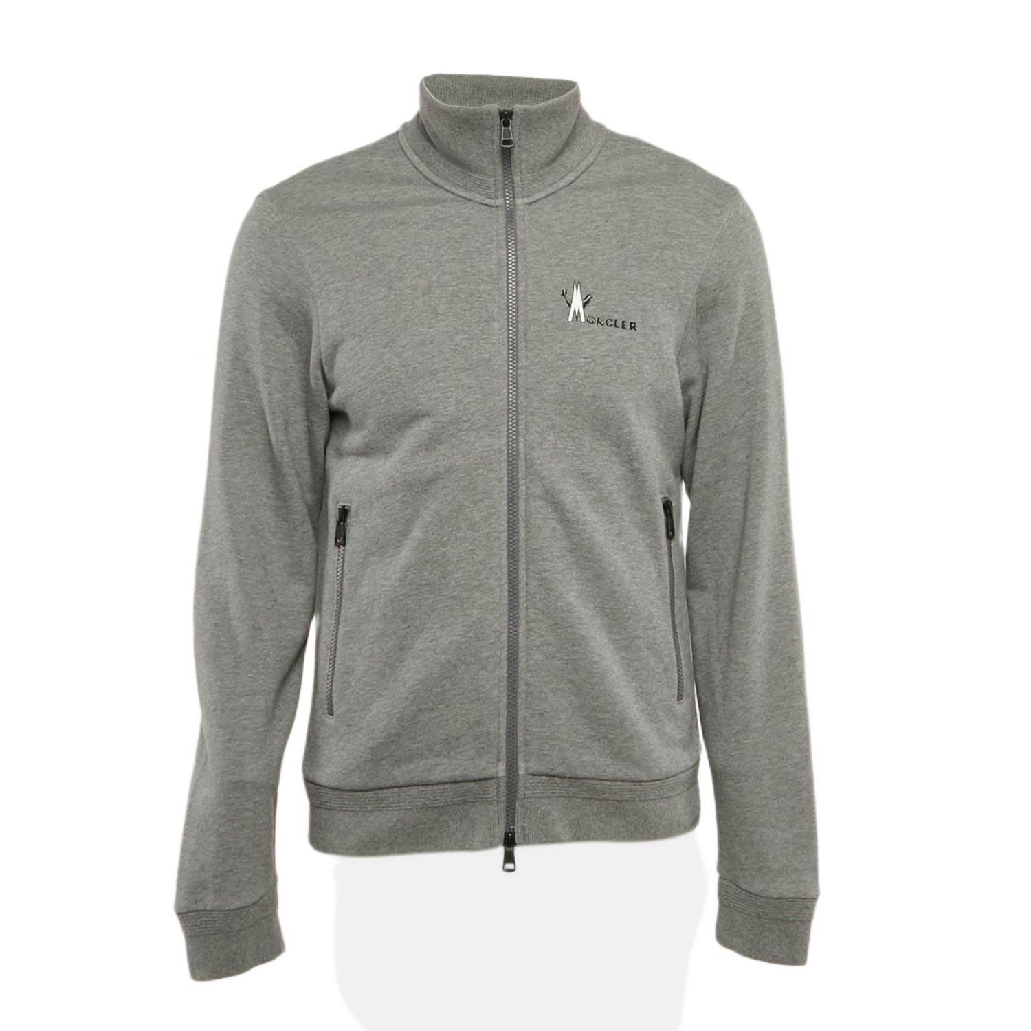 Men's Grey Logo Print Cotton Knit Zip-Up Jacket
