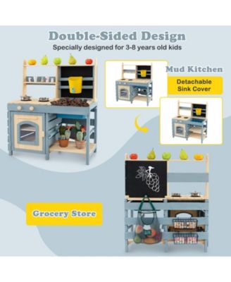 2-In-1 Outdoor Mud Kitchen with Faucet and Extra Chalkboard