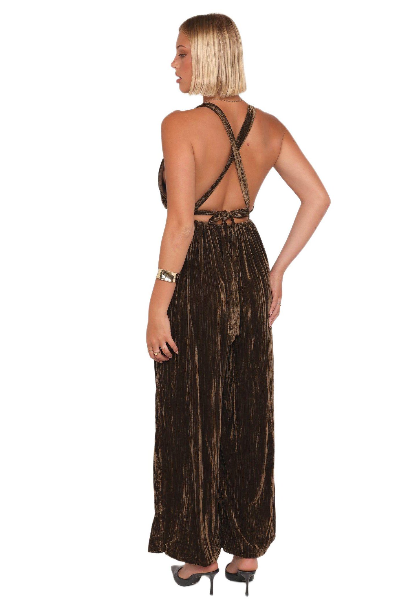 Женский комбинезон Petal and Pup Melody Velvet Jumpsuit, цвет: Мокко оливковый — фото 4