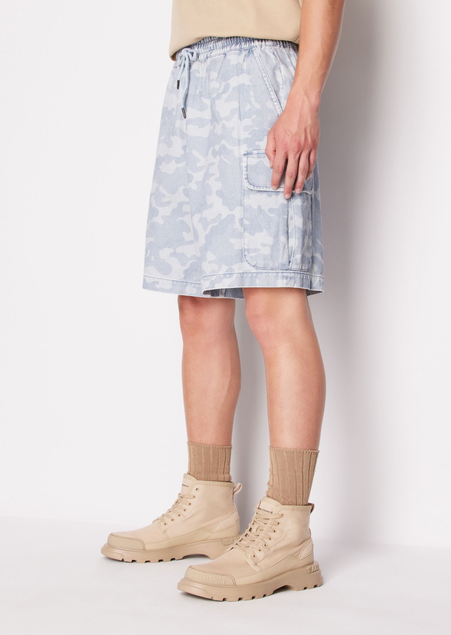 Men's Tonal Camouflage Drawstring Denim Cargo Shorts
