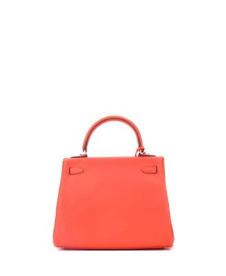 Pre-Owned HERMES Kelly 25 Handbag Orange Swift with Palladium Hardware