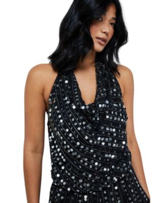 Women's Sequin Cowl Front Flippy Mini Dress