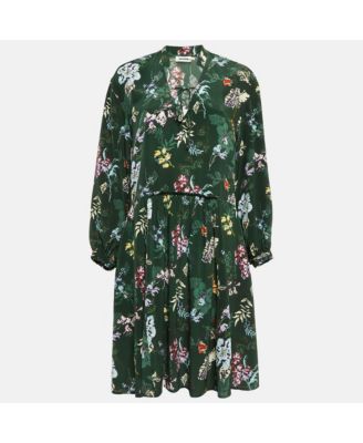 Women's Green Resist Print Silk Dress