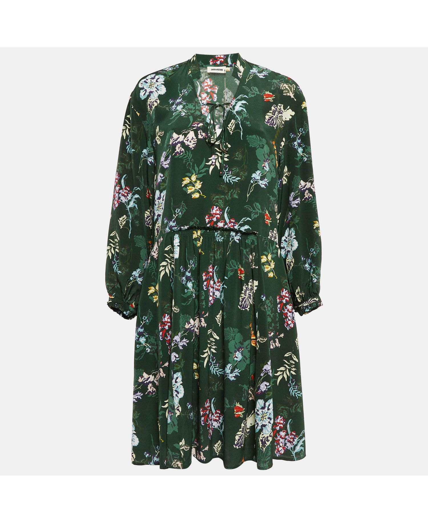 Women's Green Resist Print Silk Dress