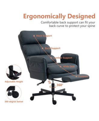 PU Leather Cross-legged Office Chair with Flip-up Arms and Headrest, High-Back Ergonomic Executive Chair with Footrest and Side Pockets